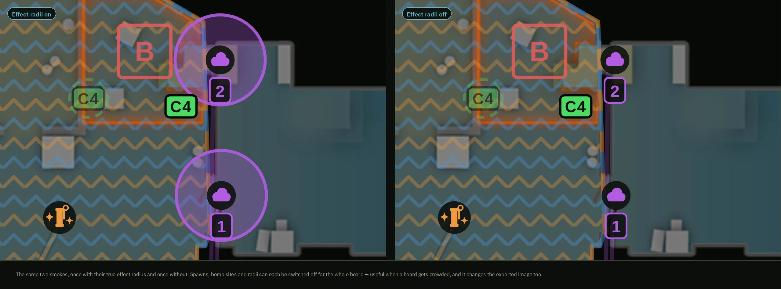 The same strat with map layers switched on and off