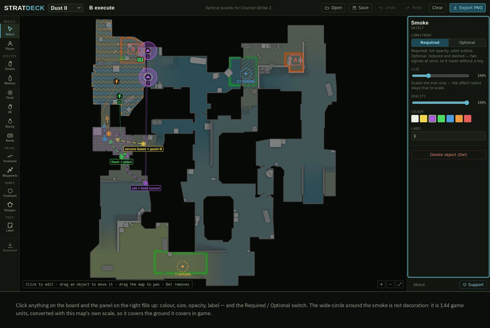 The properties panel showing colour, opacity, label and the Required / Optional switch